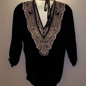 White House Black Market Double V Neck Blouse